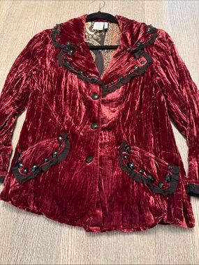 Alberto Makali Red Ruffled Trim Blazer